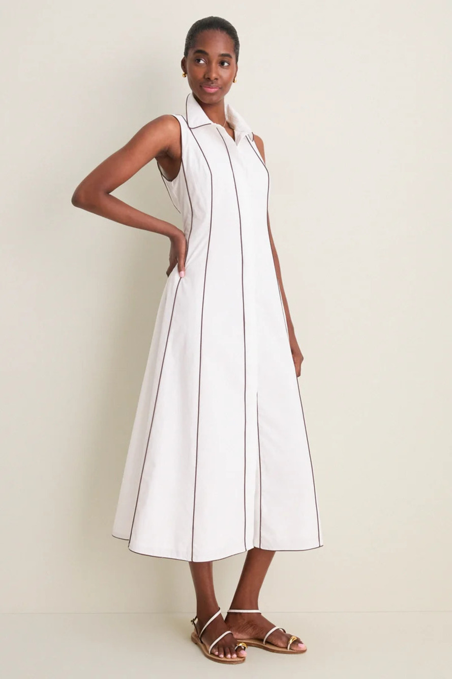 Tuckernuck White With Chestnut Piping Fontaine Dress